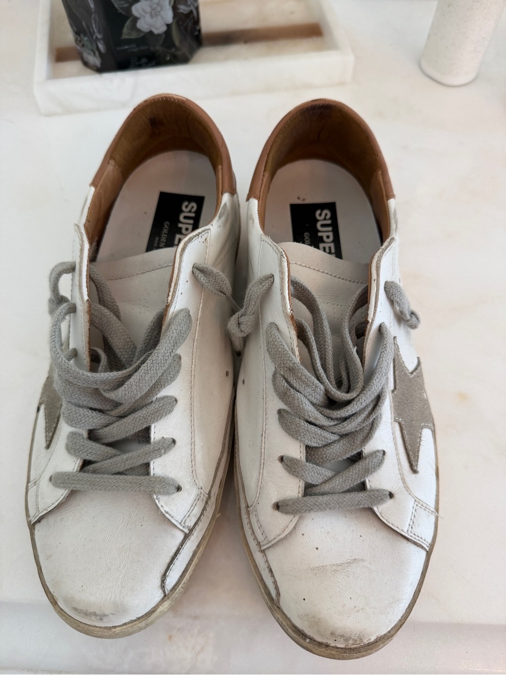 Golden Goose White and Gray Superstar Sneakers